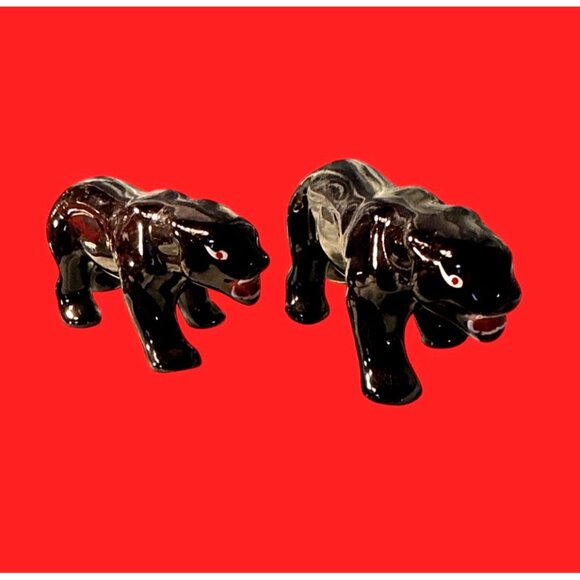 1950s Vintage Black Panther Ceramic Figurine Pair MCM Jungle Décor Vtg Stalking - Picture 8 of 8